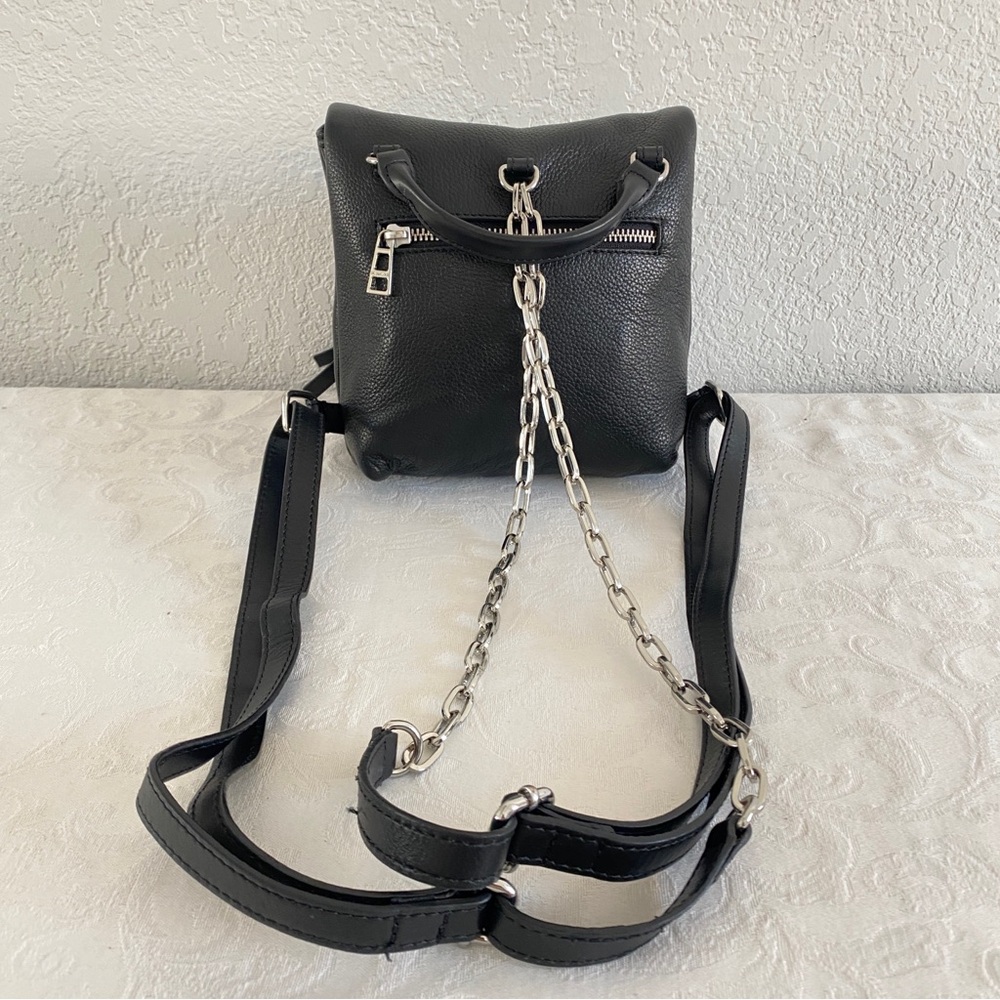 Black Leather Mini Backpack With Silver Details - image 5
